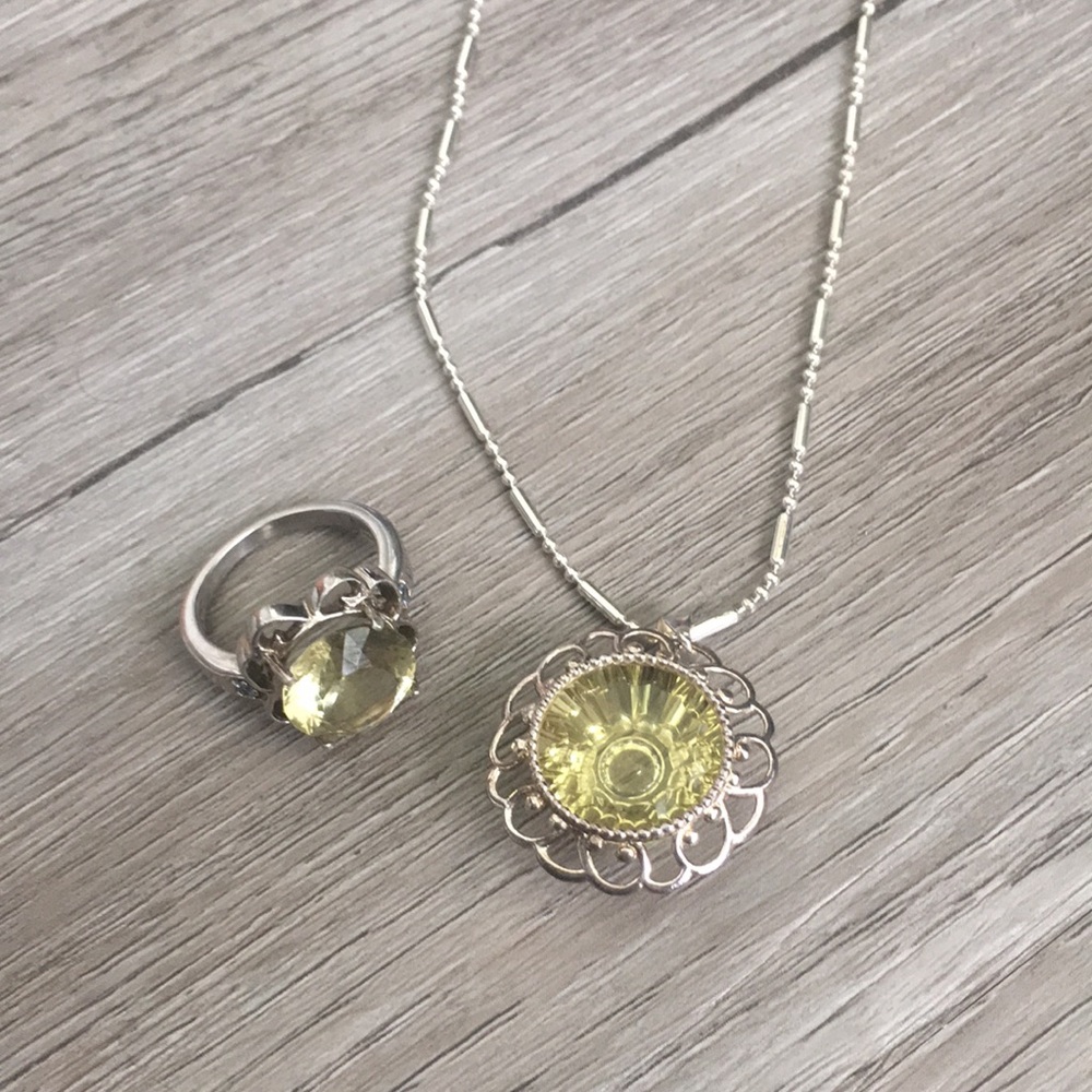 Sterling silver and citrine necklace and ring